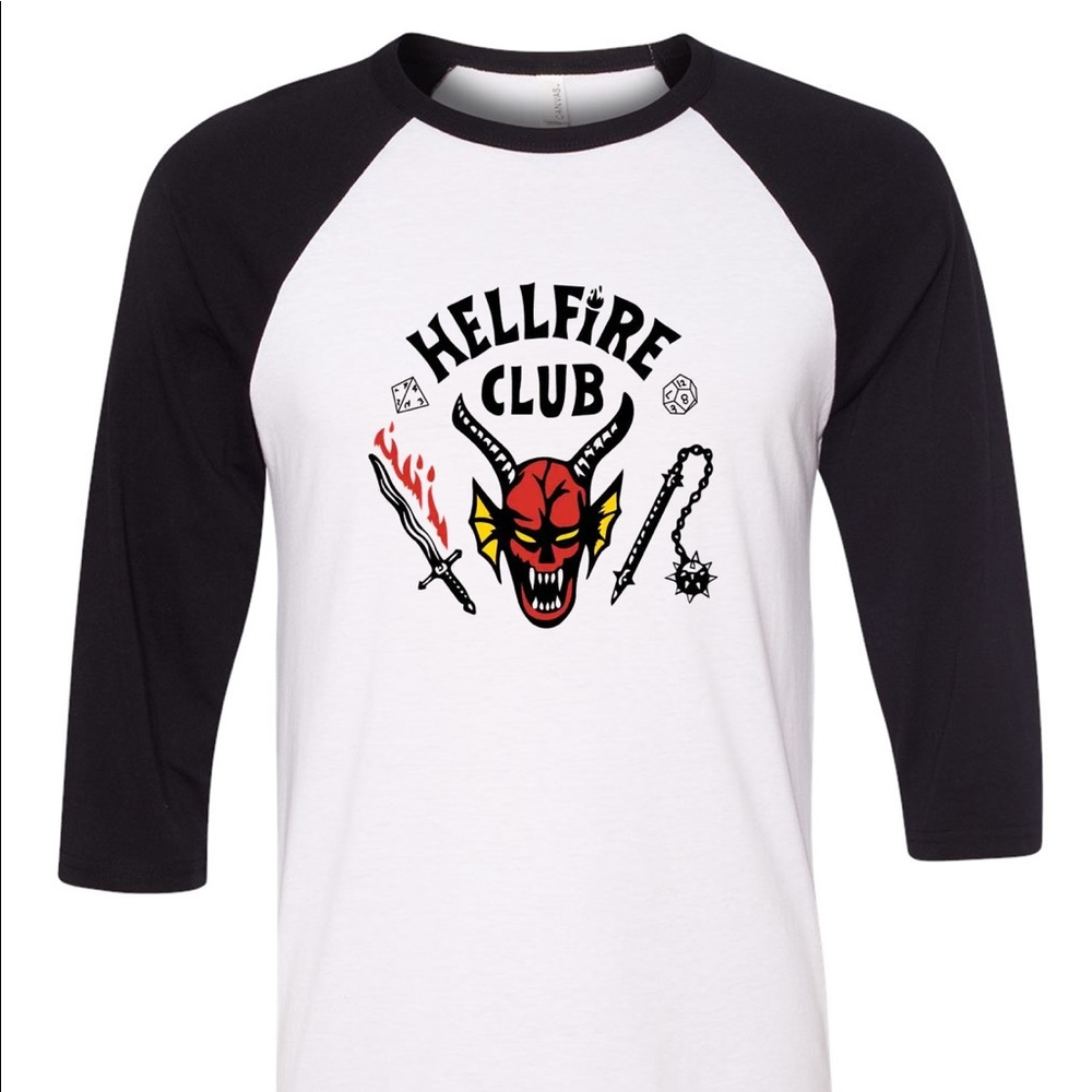 Stranger Things Hellfire Club Raglan Shirt Eddie Munson Halloween Costume Tee